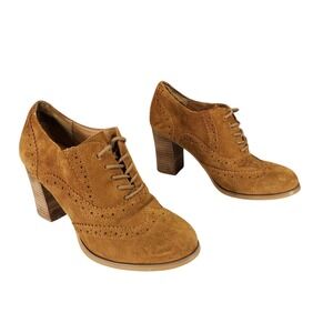 Steve Madden Suede Booties 7.5M Women Omyra Leather Lace Up Wingtip Oxford Heel